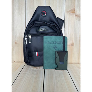 Unisex Travel Bundle w/Chest bag, passport wallet, and minimalist cardholder.